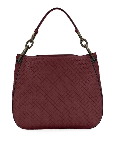 Bottega Veneta Small Loop Intrecciato Woven Hobo Bag In Wine