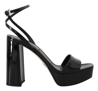 Prada Patent Sandals Ankle Strap Heels Women's Leather In Black