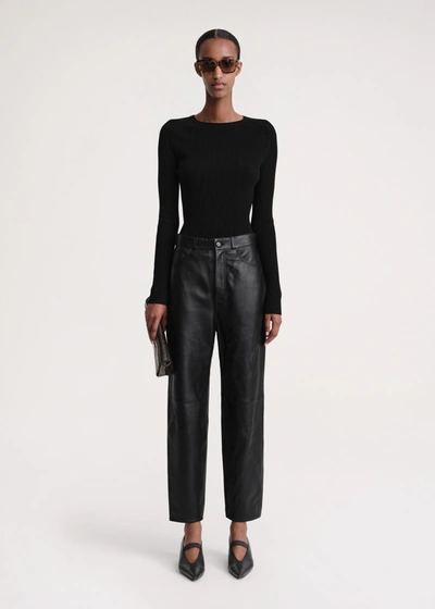 Totême Tapered Leather Trousers Black