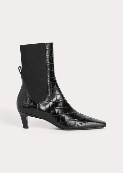 Totême The Mid Heel Leather Boot Black Croco