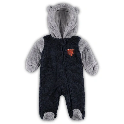 Outerstuff Baby Boys And Girls Navy, Gray Chicago Bears Game Nap Teddy Fleece Bunting Full-zip Sleeper In Navy,gray