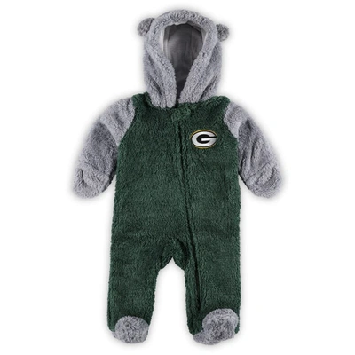 Outerstuff Newborn & Infant Green/gray Green Bay Packers Game Nap Teddy Fleece Bunting Full-zip Sleeper