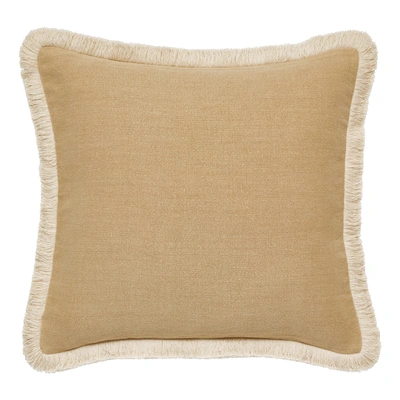 Oka Stonewashed Linen Cushion Cover With Fringing - Hemp