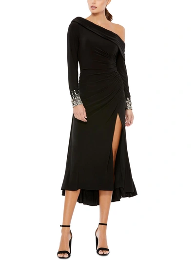 Ieena For Mac Duggal Womens Embellished One Shoulder Evening Dress In Black
