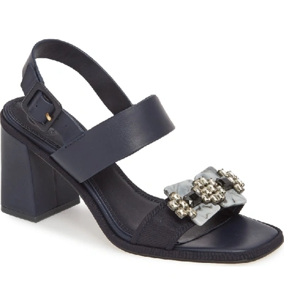 Tory Burch Women's Delaney Embellished Leather Block Heel Sandals In Navy