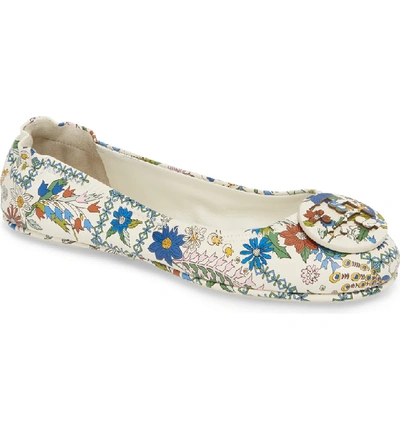 Tory Burch Minnie Ivory Meadow Folly Travel Ballet Flats In Meadow Sweet