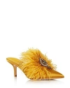 Tory Burch Elodie Feather Embellished Satin Mule In Golden Rod