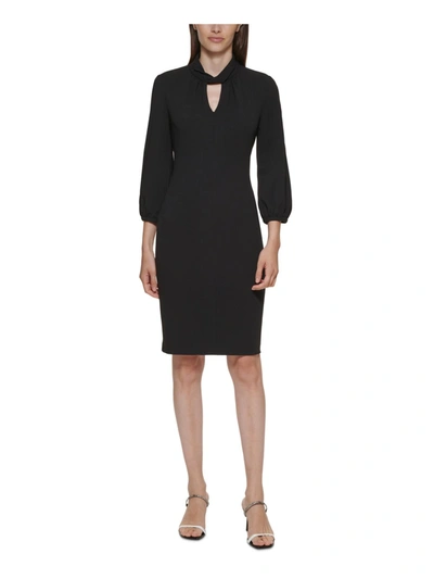 Calvin Klein Womens Twist Neck Mini Sheath Dress In Black