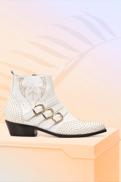 Anine Bing Women's Penny Studded Leather Ankle Boots In White