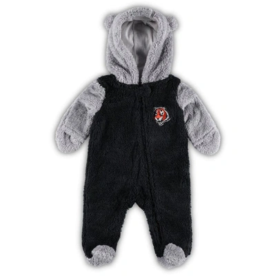 Outerstuff Babies'  Newborn & Infant Black/gray Cincinnati Bengals Game Nap Teddy Fleece Bunting Full-zip Sle