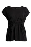 Eileen Fisher Jewel Neck Drawstring Waist Knit Top In Black