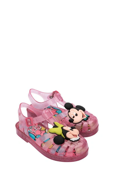 Melissa X Disney® Mickey & Minnie Possession Fisherman Sandals In Pink Glitter