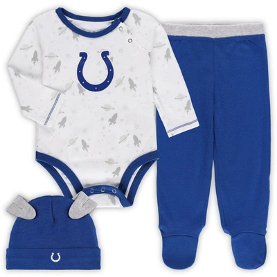 Outerstuff Babies' Newborn & Infant White/royal Indianapolis Colts Dream Team Bodysuit Pants & Hat Set