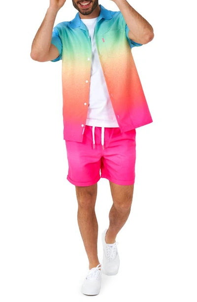 Opposuits Men's Short-sleeve Funky Fade Shirt & Shorts Set In Pink