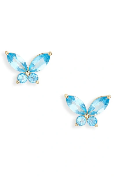 Bony Levy Blue Topaz Butterfly Stud Earrings In 14k Yellow Gold