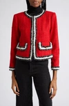 Alice And Olivia Landon Cropped Box Jacket In Red