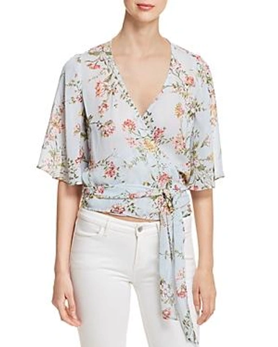 Red Haute Floral Wrap Blouse In Sky Blue