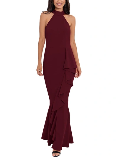 Betsy & Adam Womens Mock-neck Maxi Evening Dress In Red