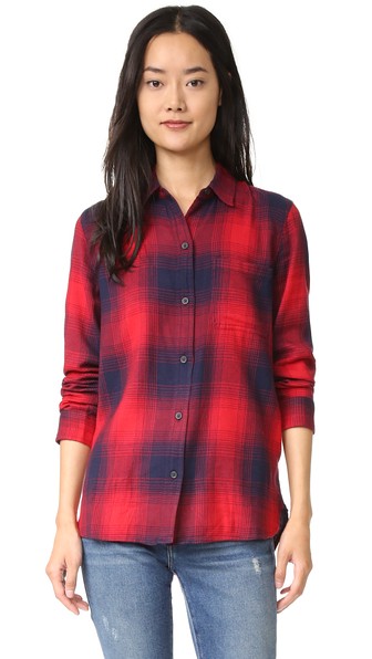 Madewell Ex Bf Shirt In Red Blue Plaid In Red Sangria | ModeSens