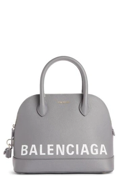 Balenciaga Ville Logo Leather Dome Satchel - Grey In Gris Perle/ Blanc