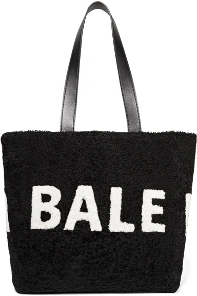 Balenciaga Logo Genuine Shearling Tote - Black