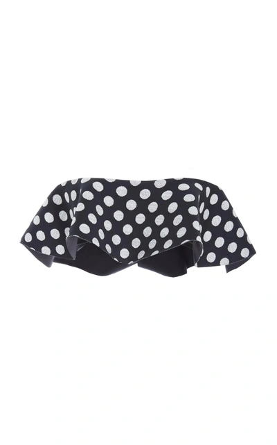 Água De Coco Ruffled Polka-dot Bandeau Bikini Top In Black/white