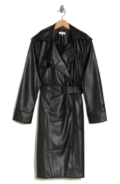 Nsr Faux Leather Trench Coat In Black