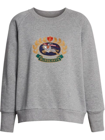 Burberry Embroidered Archive Logo Jersey Sweatshirt In Grey
