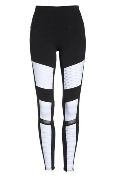 Alo Yoga High Waist Moto Leggings In Black/ White Glossy