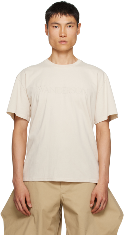 Jw Anderson Logo-embroidered Cotton-jersey T-shirt In Beige
