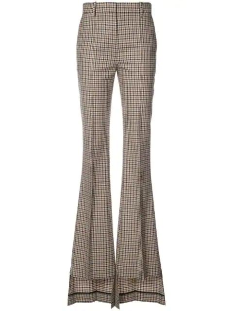 Vera Wang Checked Asymmetric Flared Trousers In Brown | ModeSens