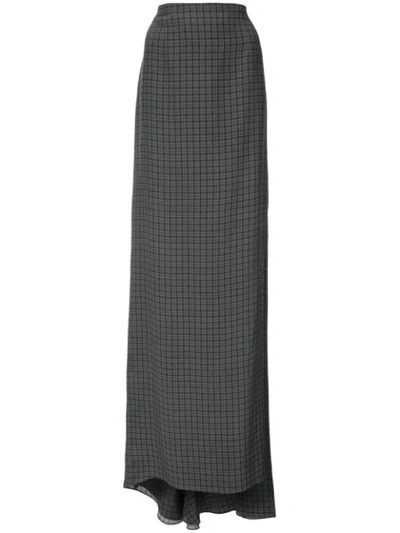 Vera Wang Side Slit Checked Maxi Skirt In Grey