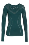 Alo Yoga Lark Mesh Inset Long Sleeve Yoga Top In Tourmaline