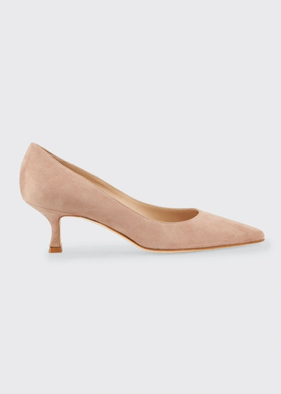 Manolo Blahnik Srila Suede Low-heel Pumps In Beige