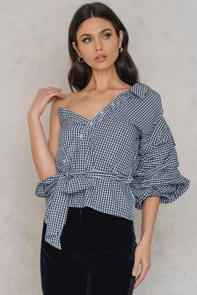 Hot & Delicious One Shoulder Gingham Top - Blue,multicolor