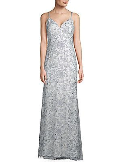 Carmen Marc Valvo Infusion Sleeveless Floral Gown In French Blue