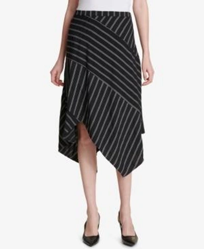 Calvin Klein Striped Asymmetrical-hem Skirt In Black