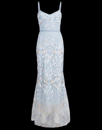 Marchesa Notte Embroidered Gown In Lt-blue