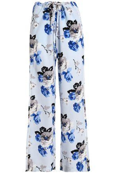 Theory Winszlee Floral-print Silk Wide-leg Pants In Sky Blue