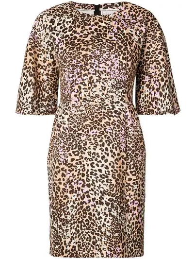 Adam Lippes Flutter Sleeve Leopard Dress In Brown