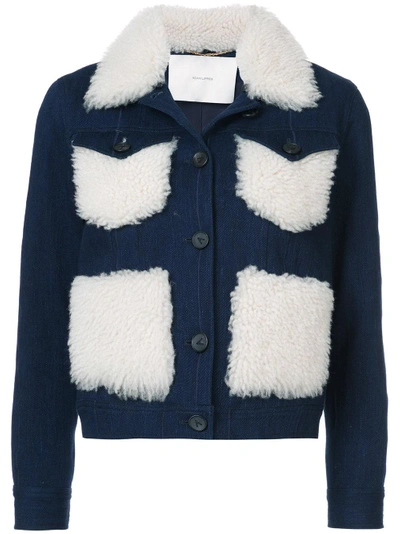 Adam Lippes Corded Denim Jacket With Shearling In Blue