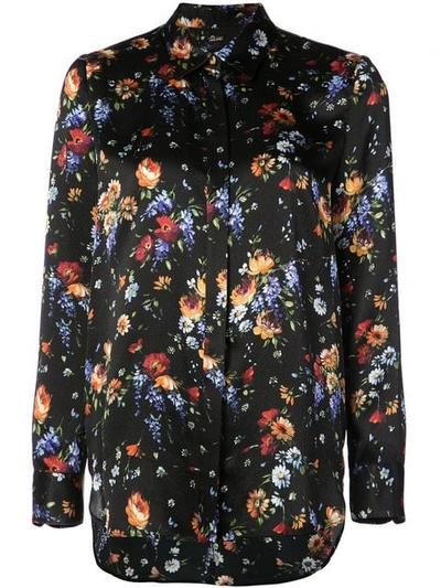 Adam Lippes Long-sleeve Button-down Floral-print Hammered Silk Shirt In Black