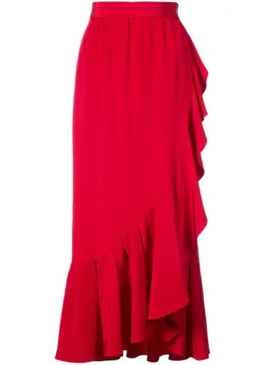 Adam Lippes Ruffled Asymmetric Midi Skirt In Red
