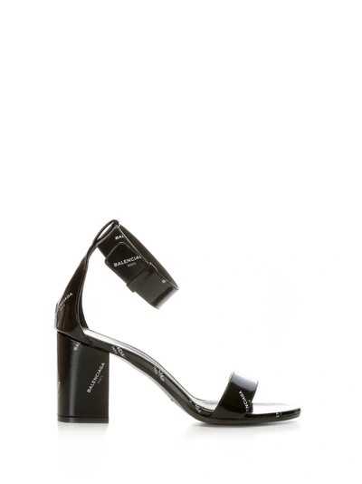 Balenciaga Black Leather Sandals In Noir Blanc