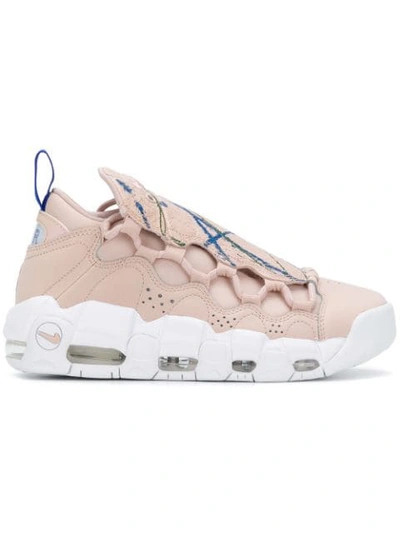 Nike Air More Money Pink Leather Sneakers In Particle Beige/ White