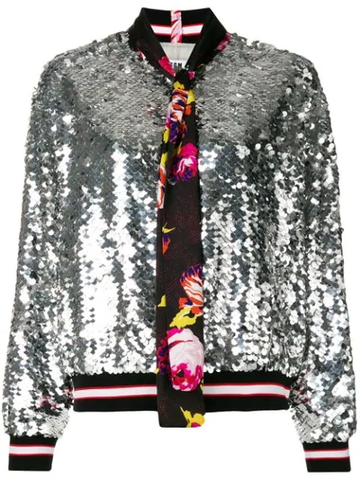 Msgm Bomber Jacket With Maxi Sequins In Silver