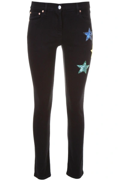Valentino Jeans With Star Patches In Nero Denim (black)