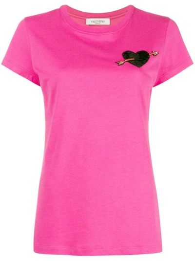 Valentino Heart Embroidered T In Pink