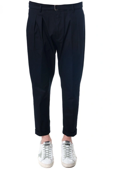 Low Brand Navy Blu Cotton Trousers In Blue