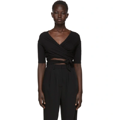 Alexander Wang T Stretch Jersey Double Layer Wrap Top In Black